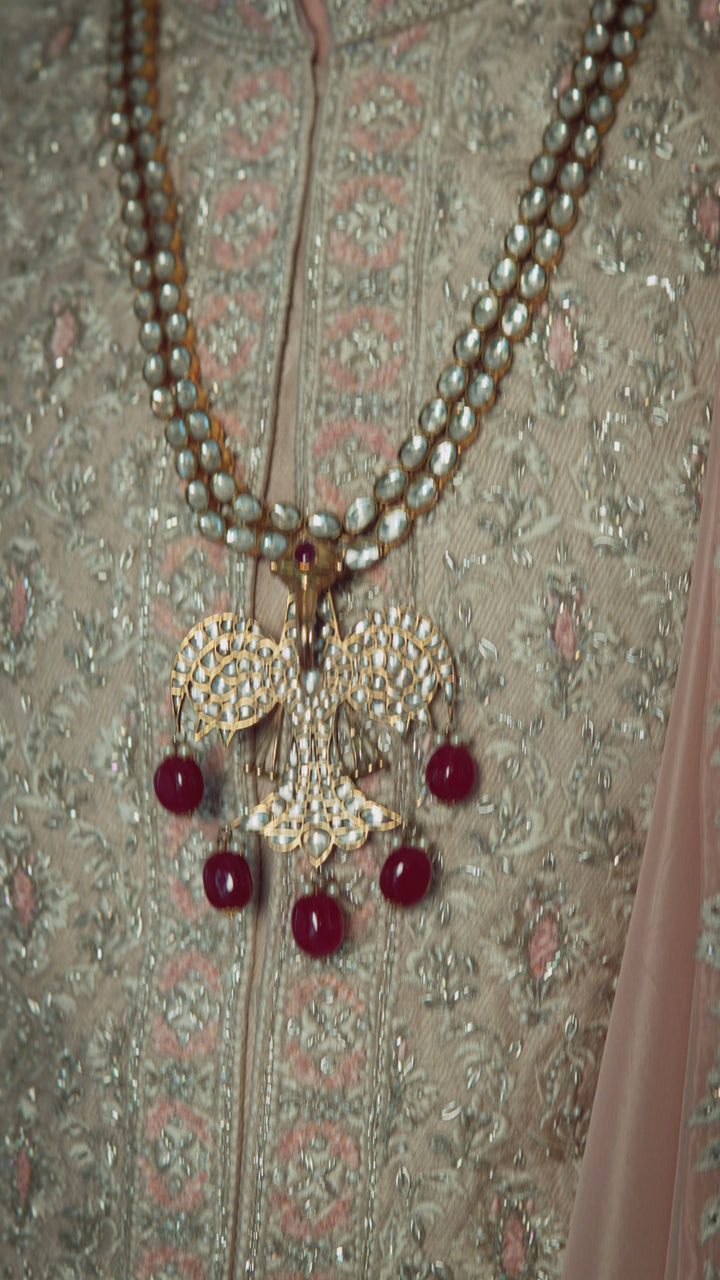 Peach Twill Tissue Brocade Sherwani Set