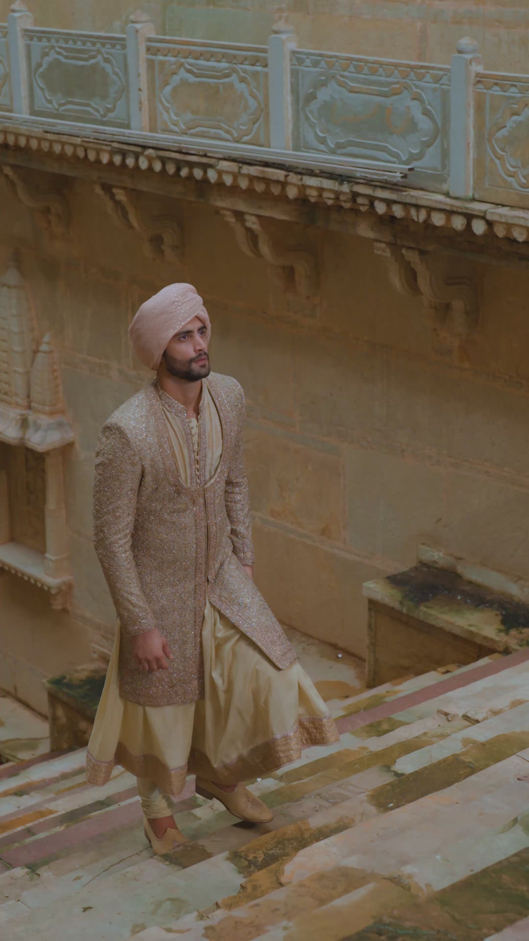 Olive Green Raw Silk Sherwani With Choga Set