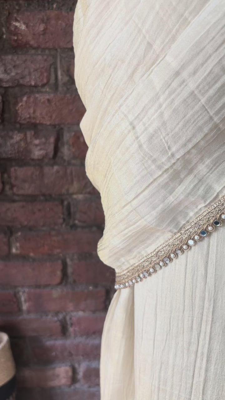 Champagne Gold Shimmer Tissue Pre-Stitched Saree