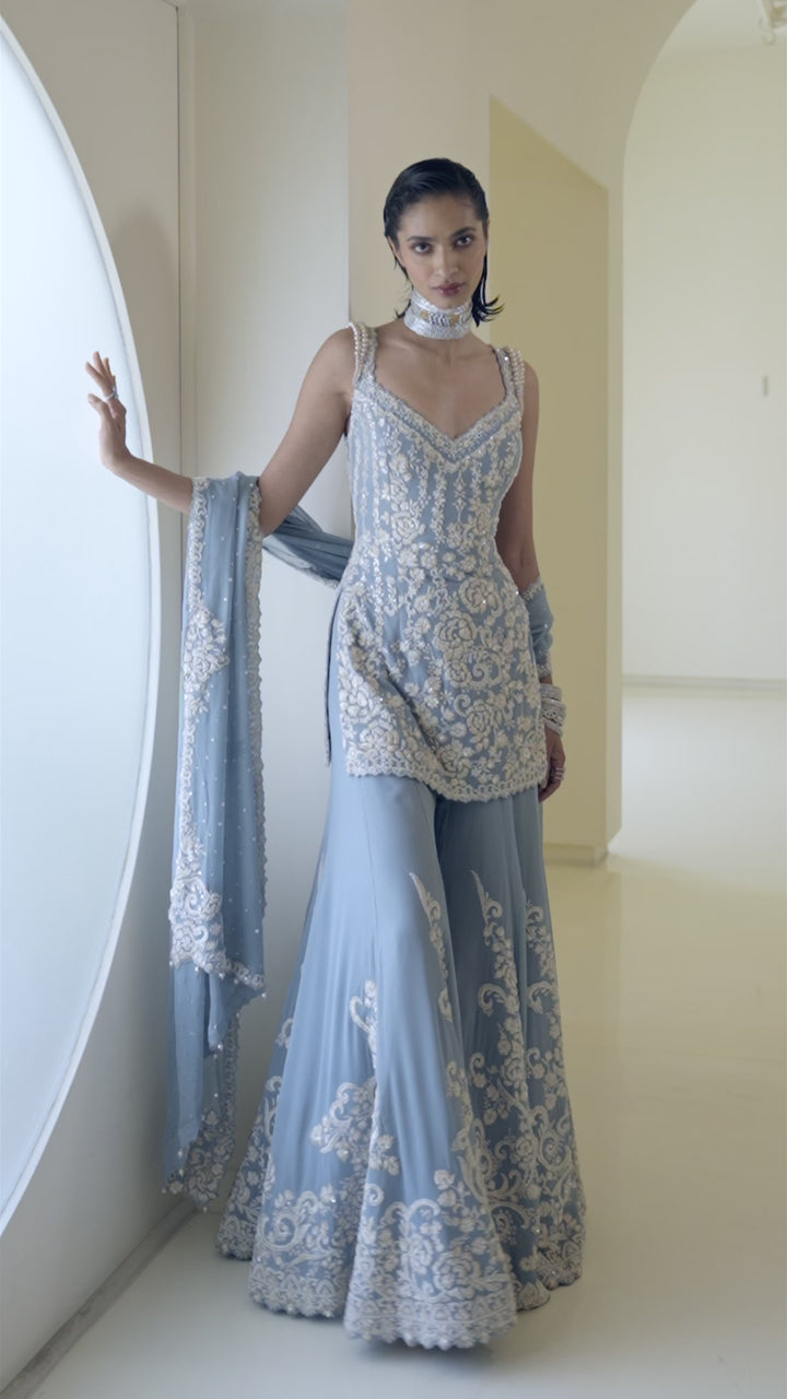 Blue Pearl Sharara Set
