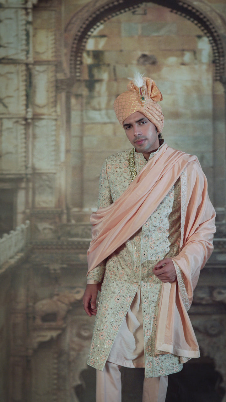 Ivory Brocade Sherwani Set