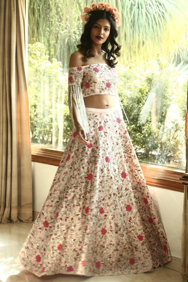 Bridaltrunk Online Indian Multi Designer Fashion Shopping Pink Floral Embroidered Lehenga Set