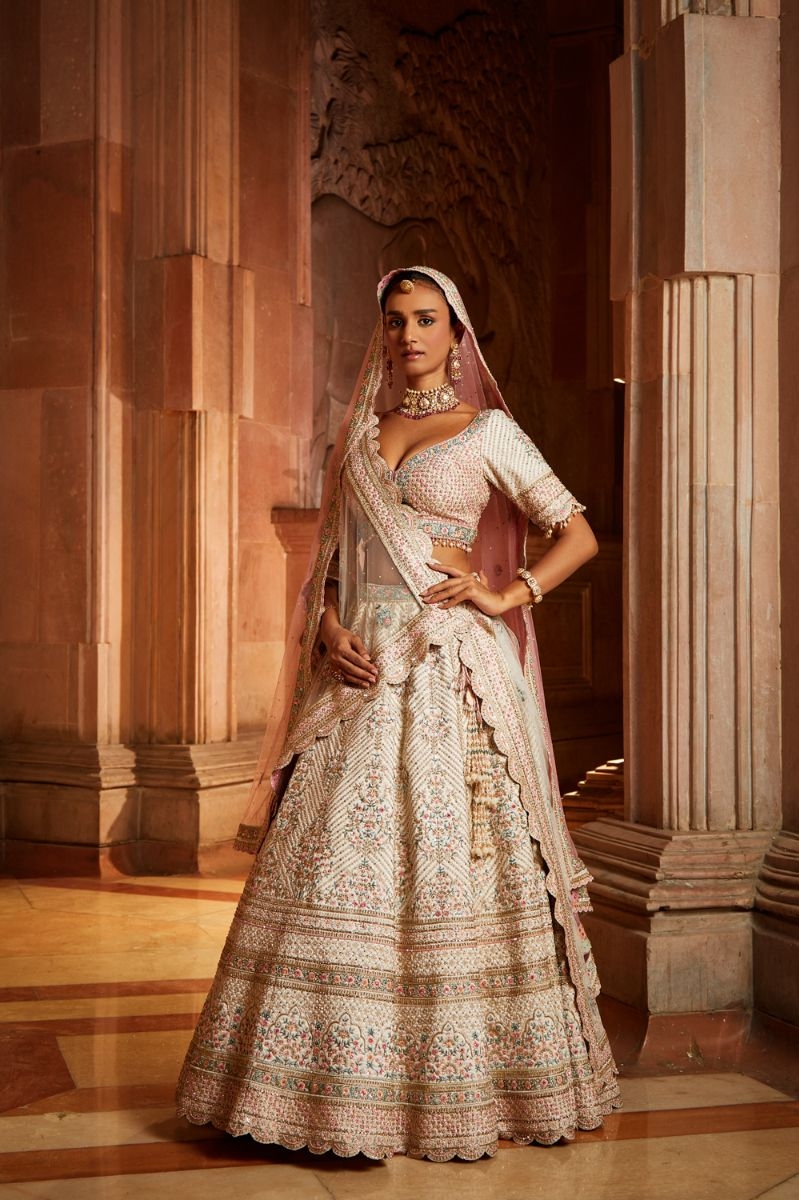 Buy Dirty Ivory Belora Lehenga with Blouse and Dupatta by RIDHI MEHRA at  Ogaan Online Shopping Site