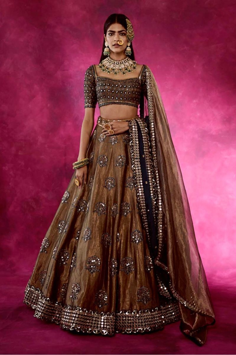COPPER AND TEAL EMBROIDERED LEHENGA SET