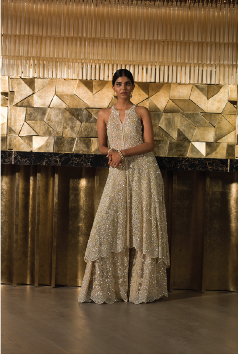 HIGH LOW PEARL SHARARA SET