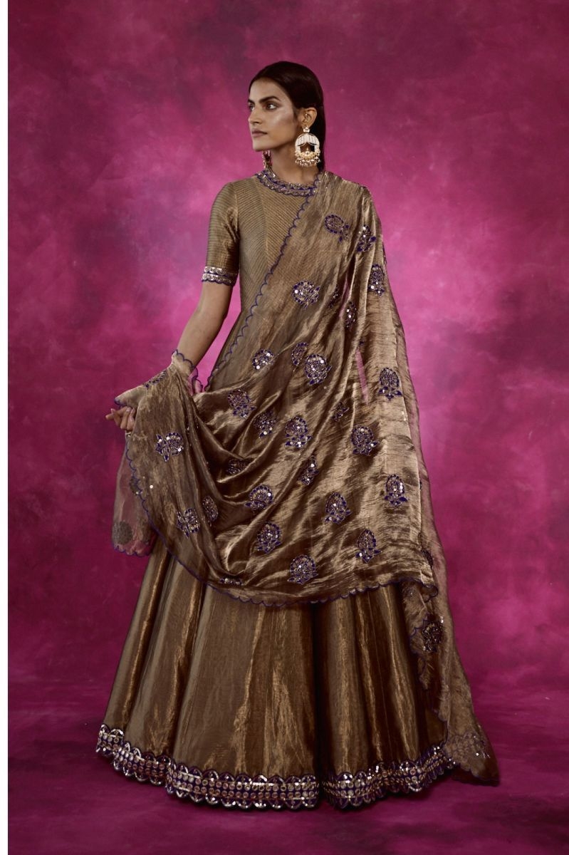 COPPER EMBROIDERED TISSUE ANARKALI SET
