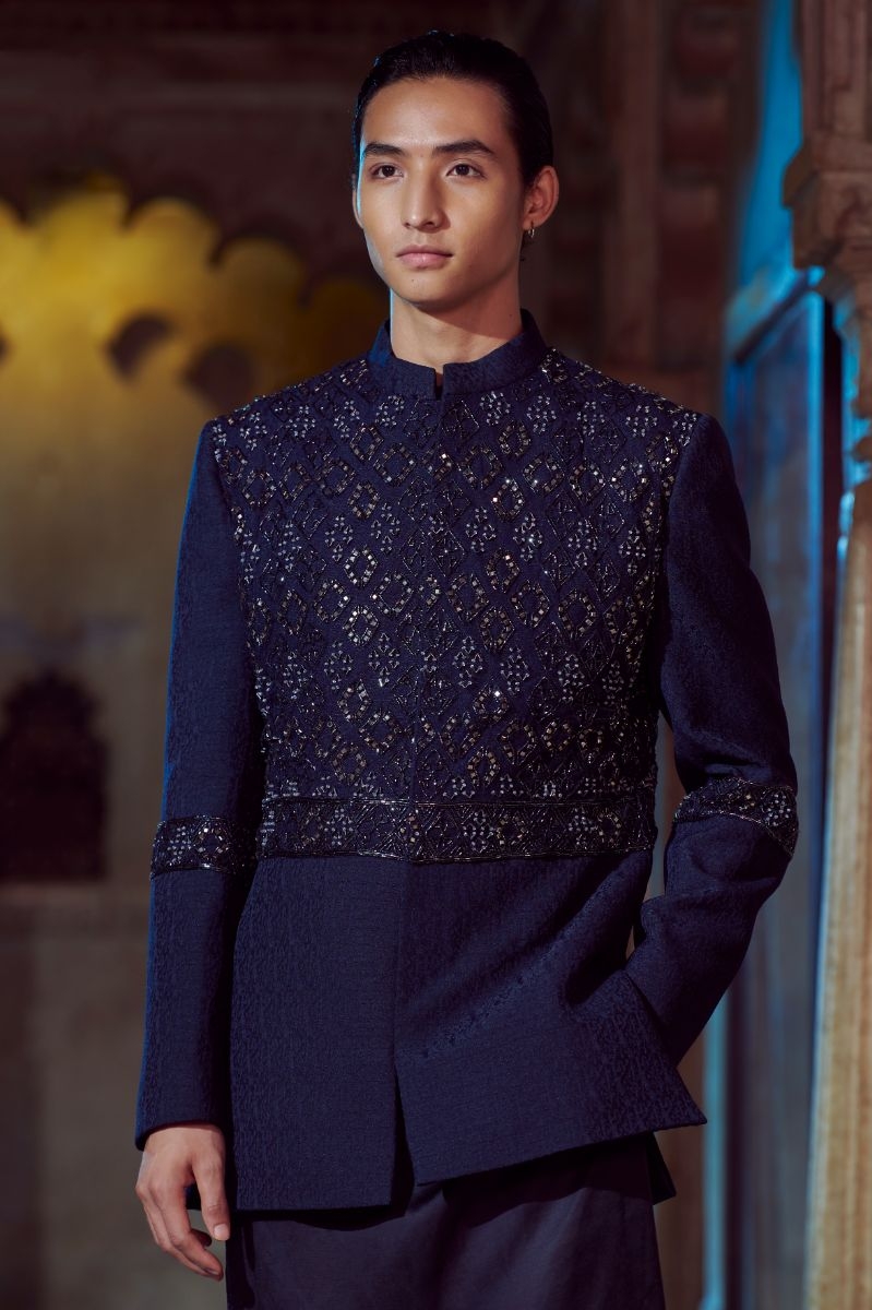 Navy blue kurta jacket set