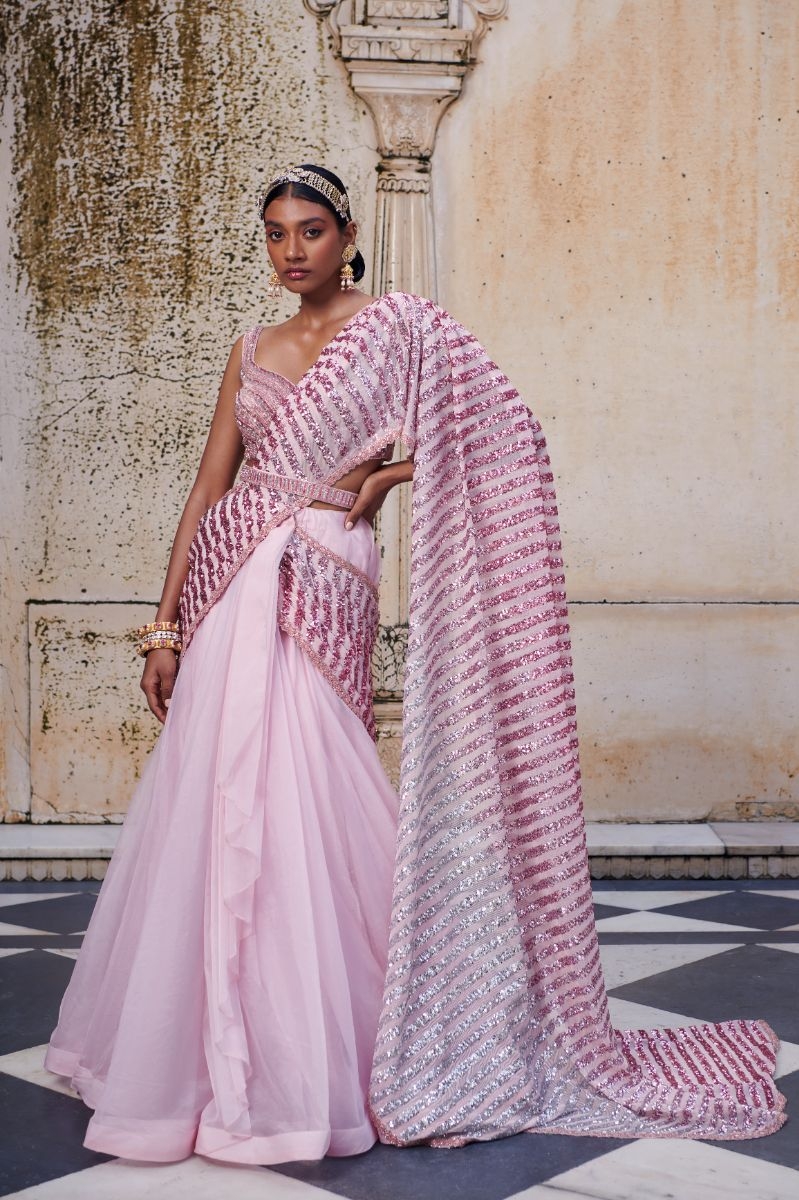 Pink drape saree