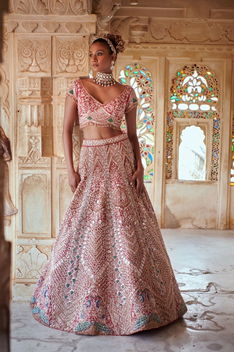 Onion pink bridal lehenga