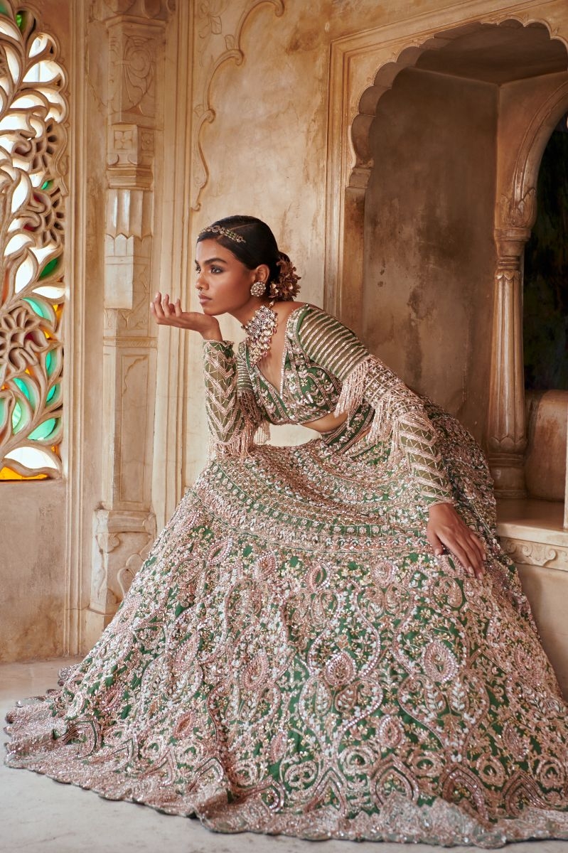 Emerald green bridal  lehenga