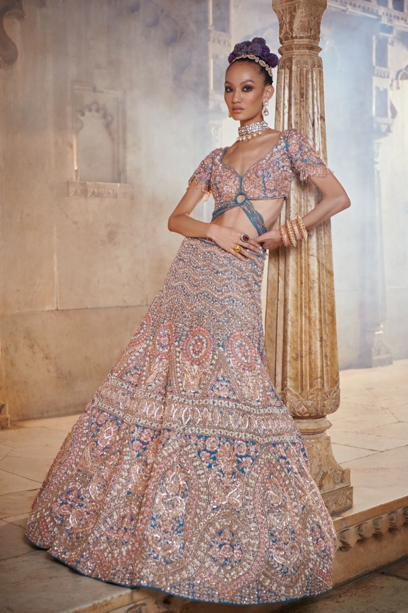 Turquoise bridal lehenga