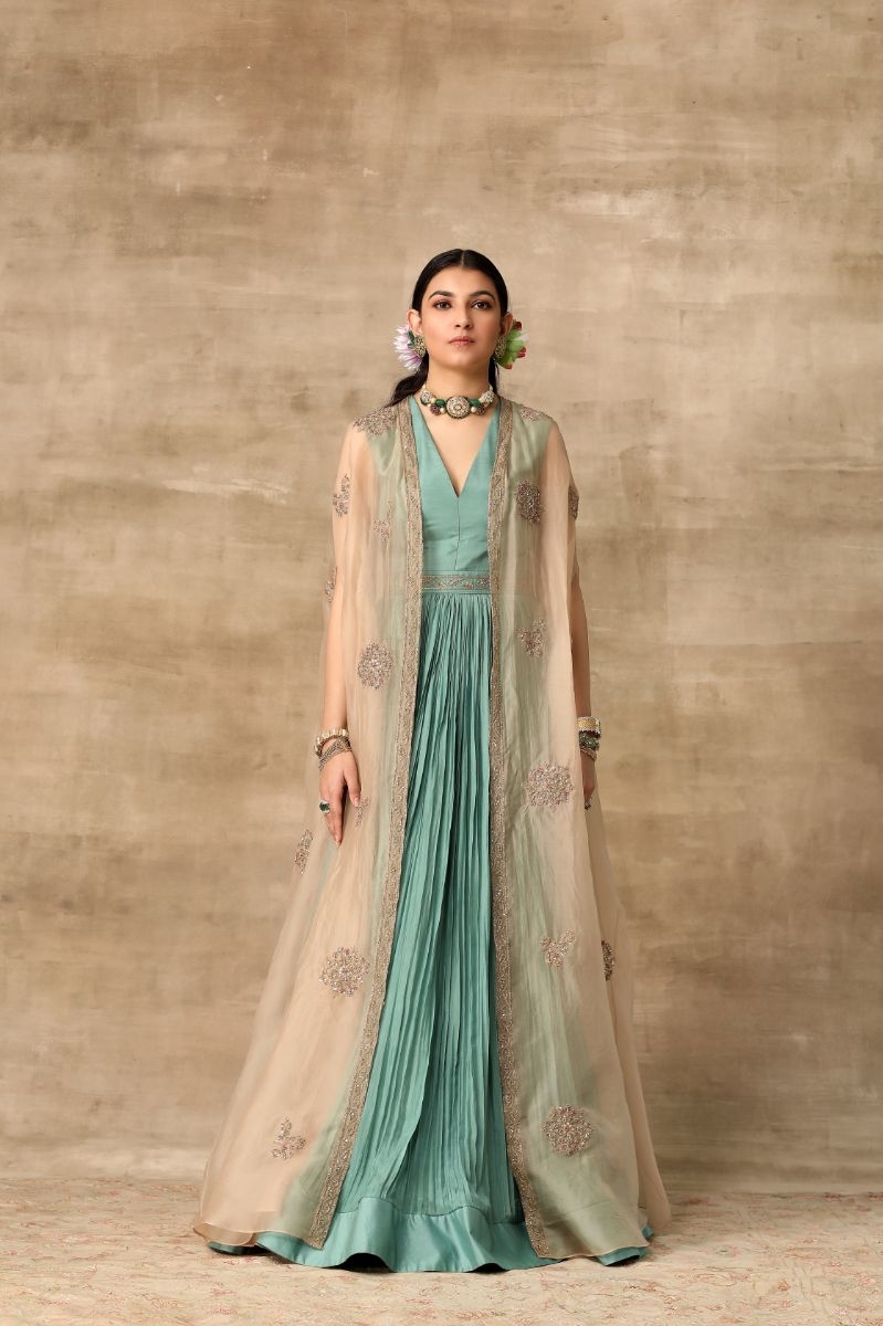 TEAL EMBROIDERED ANARAKLI AND CAPE