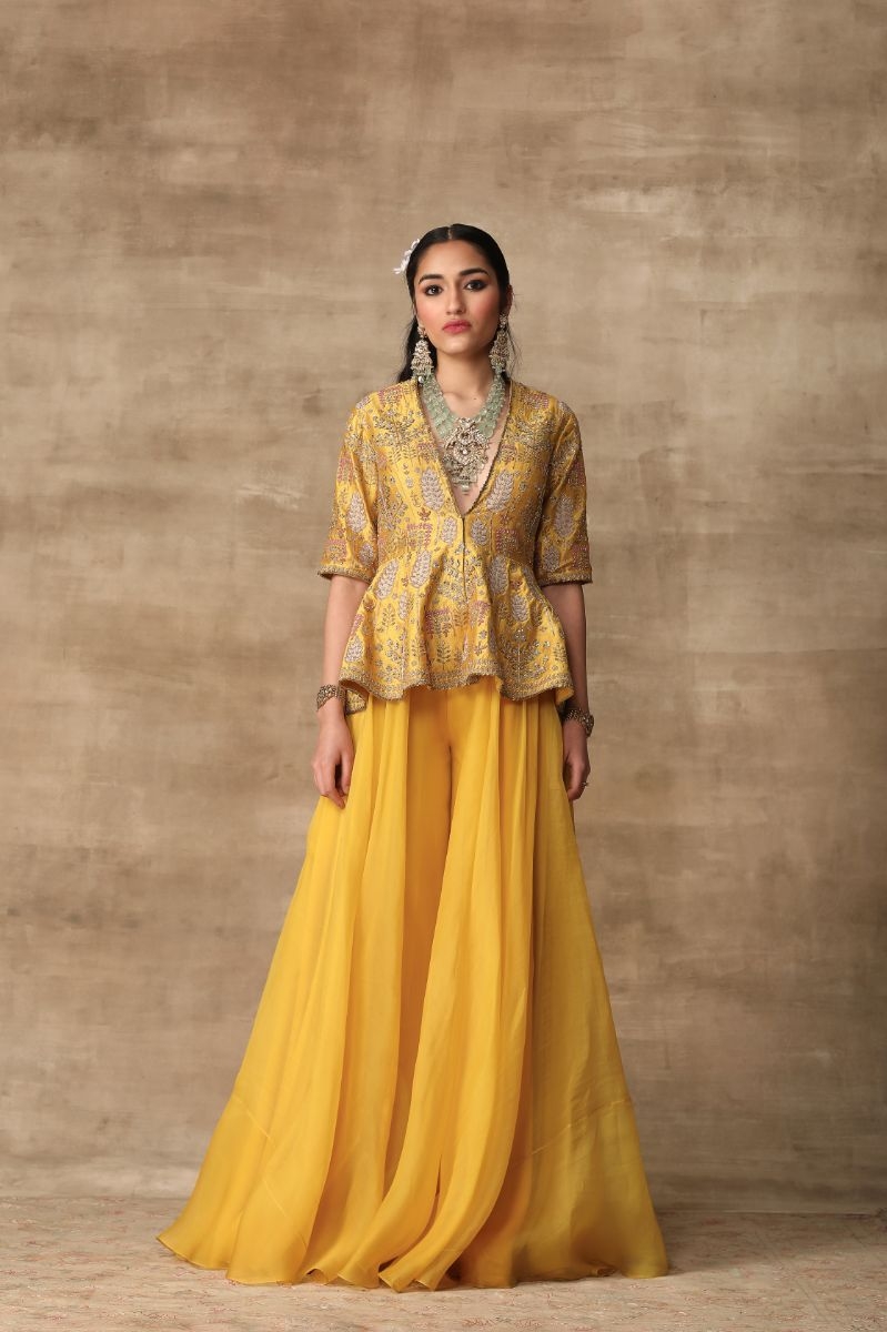 YELLOW EMBROIDERED SHARARA ENSEMBLE