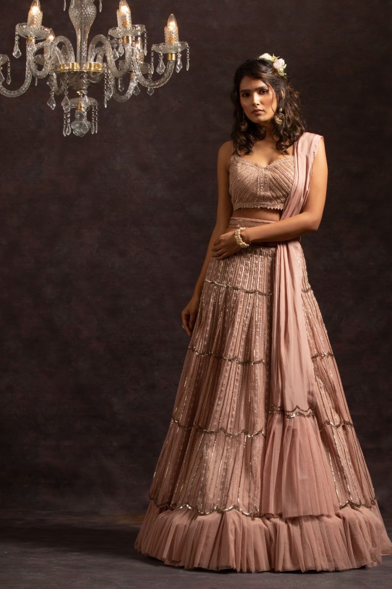 BLUSH PINK RUFFLE LEHENGA SET