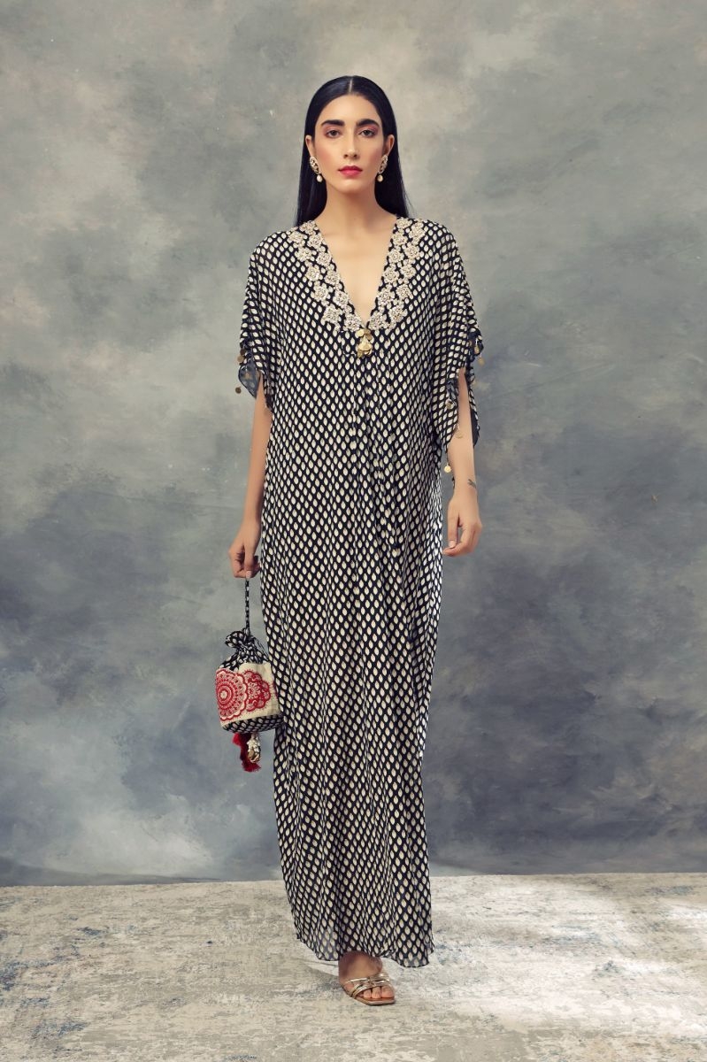 BLACK PRINTED KAFTAN
