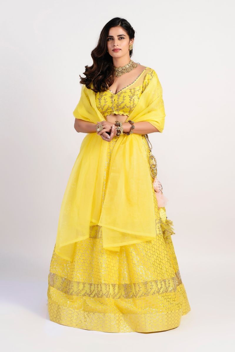 YELLOW CHANDERI LEHENGA SET 
