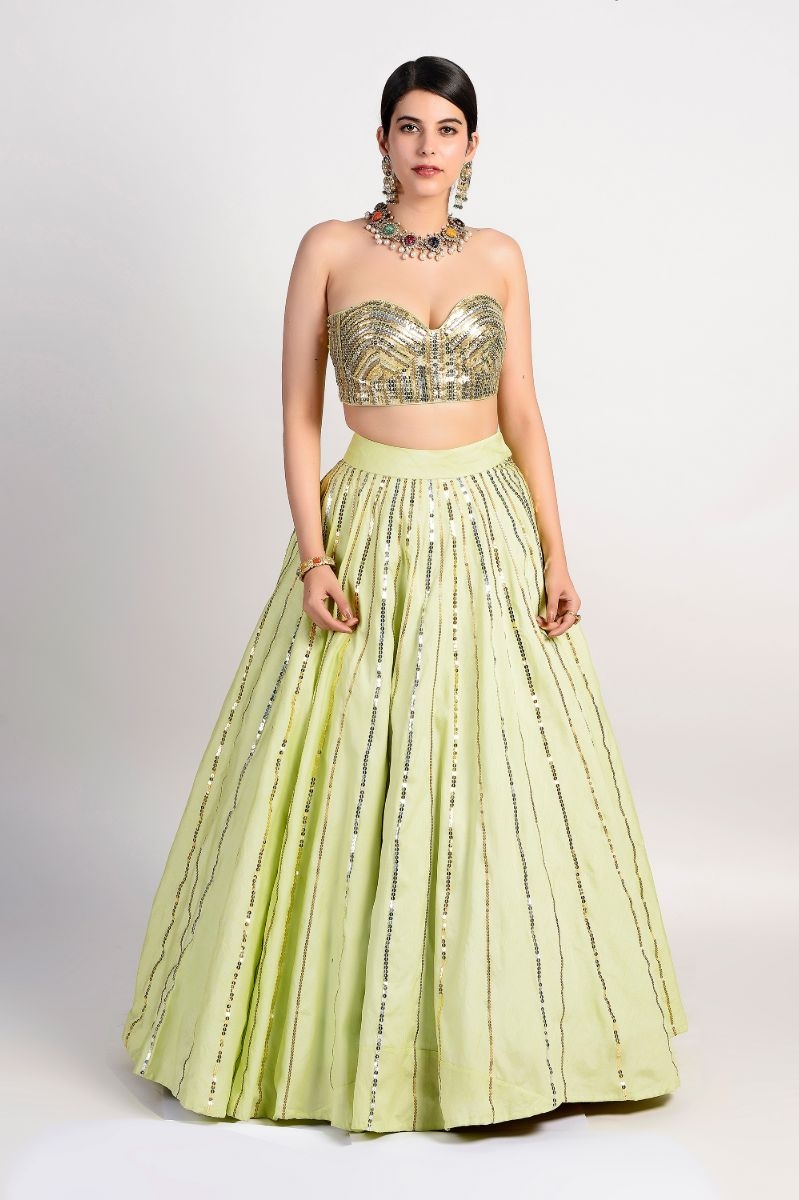 LIME GREEN SILK EMBROIDERED LEHENGA