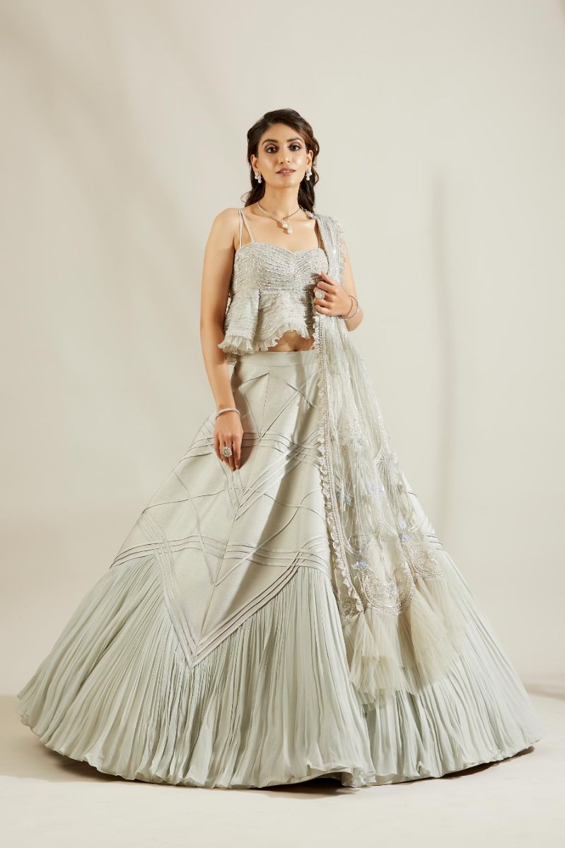 POWDER BLUE LEHENGA WITH PEPLUM BLOUSE