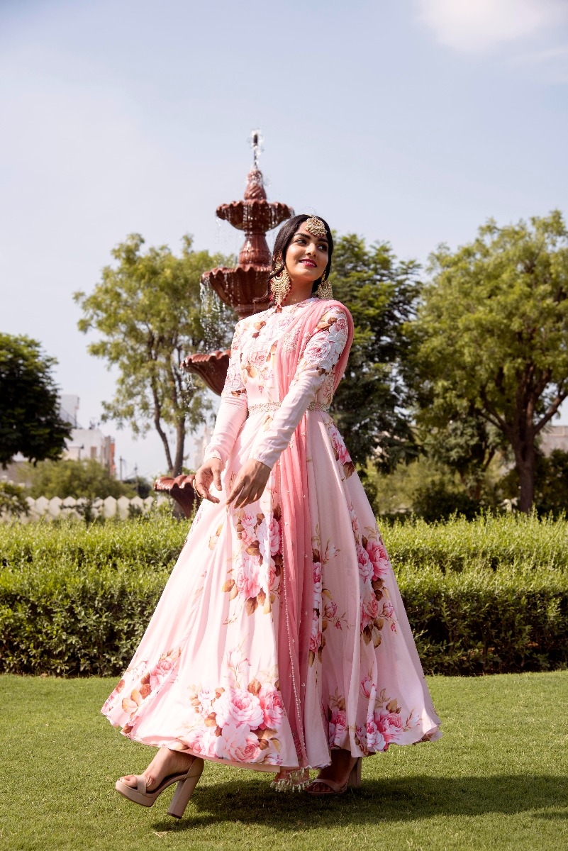 PINK PRINTED ANARKALI SET