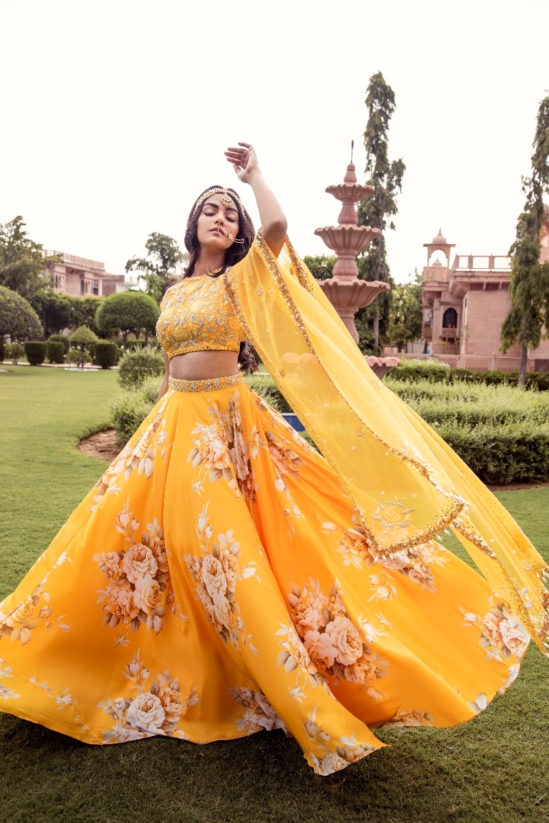 YELLOW FLORAL LEHENGA SET