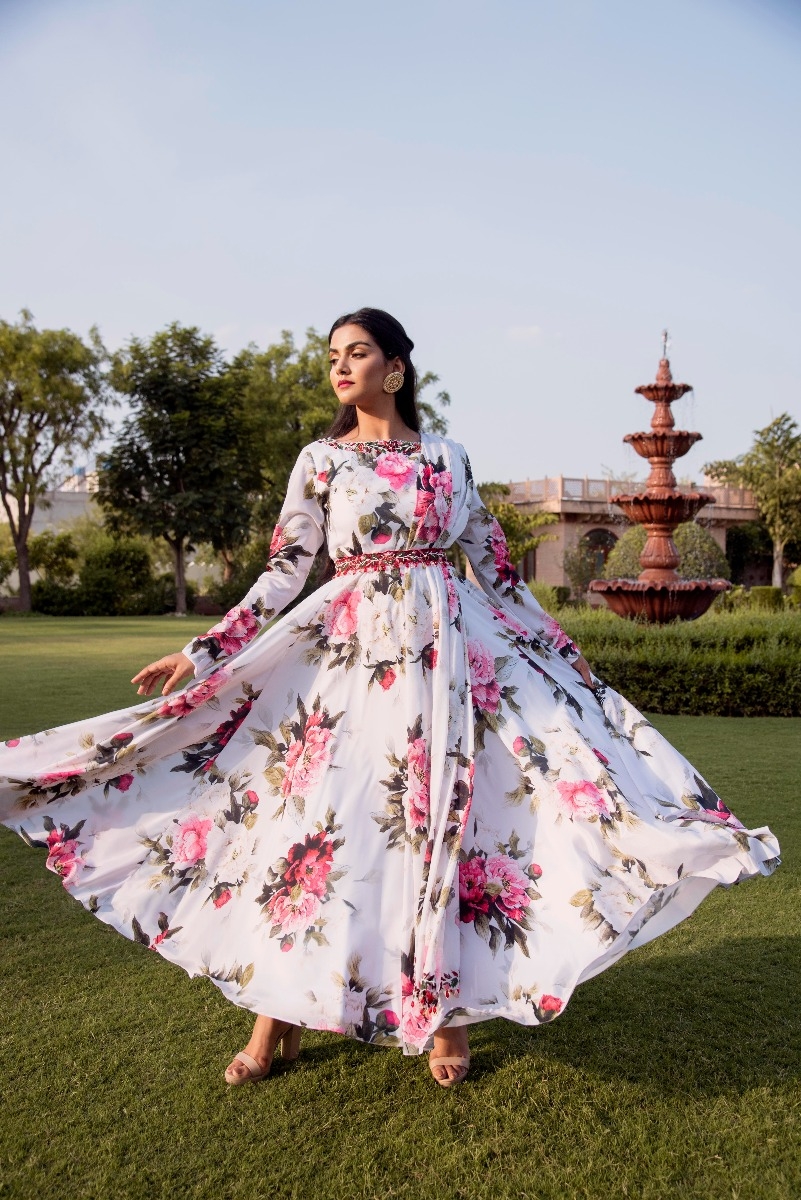 WHITE PRINTED ANARKALI 