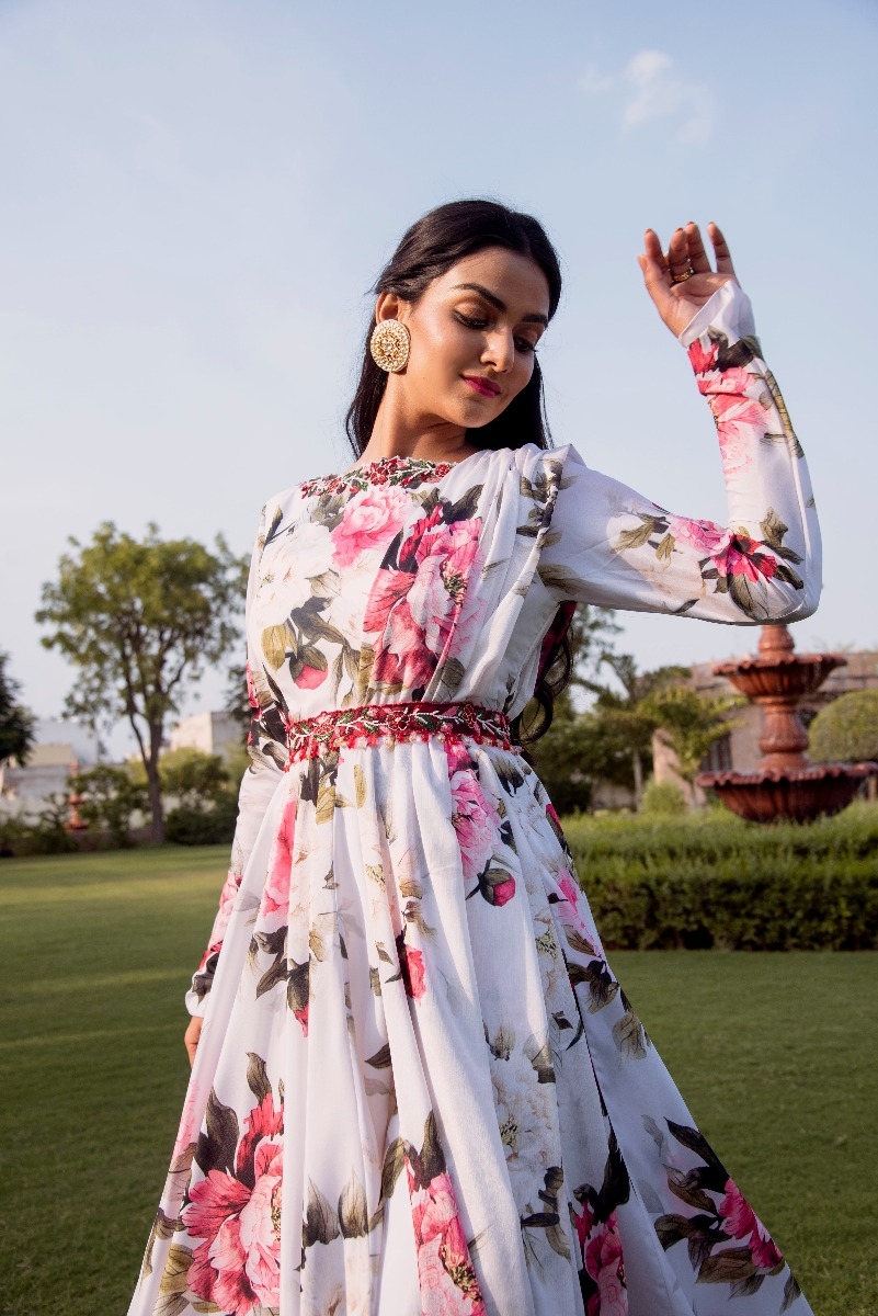 WHITE PRINTED ANARKALI 