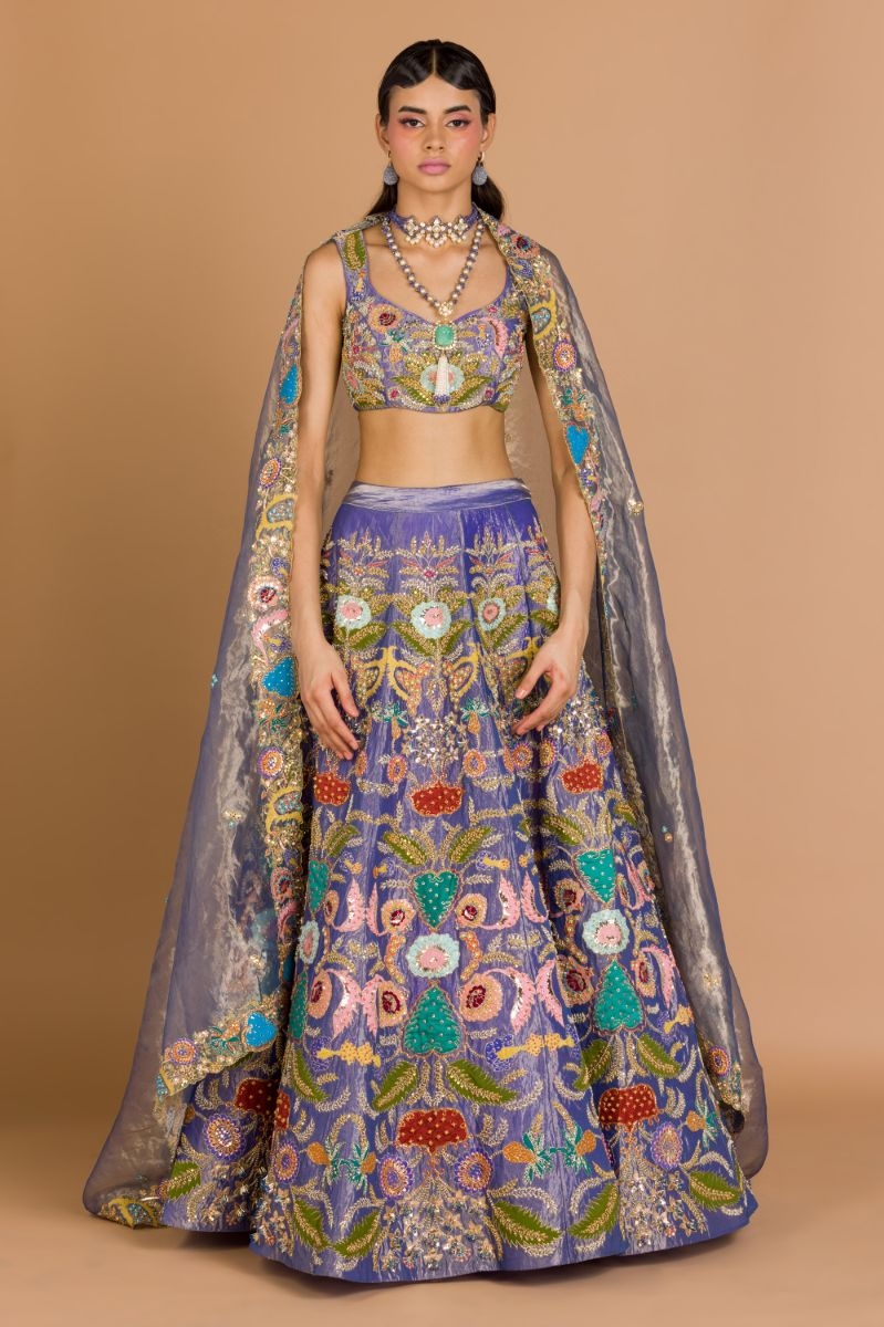 BLUE APPLIQUED LEHENGA SET