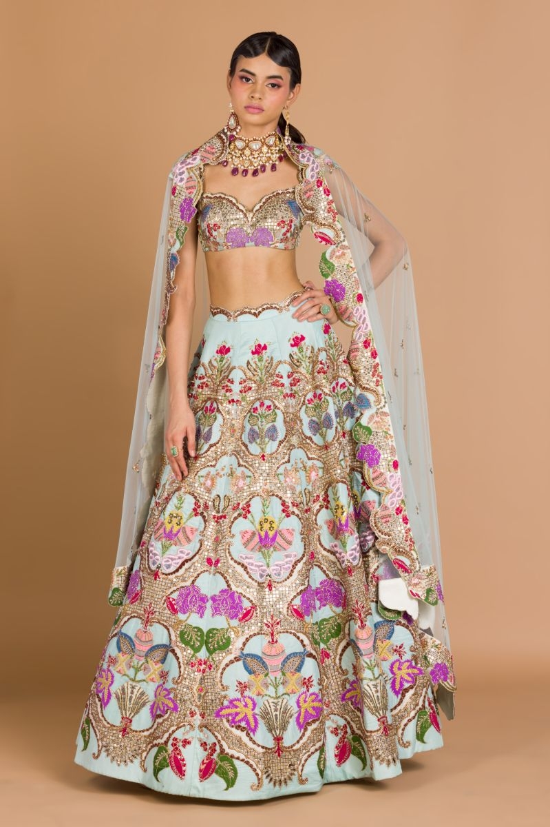 LIGHT BLUE EMBROIDERED LEHENGA SET