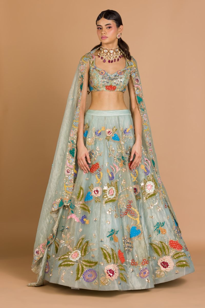 LIGHT BLUE EMBELLISHED LEHENGA SET