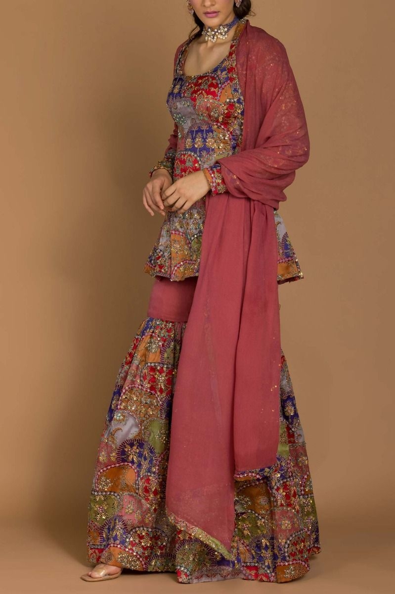 PRINTED PEPLUM AND SHARARA SET