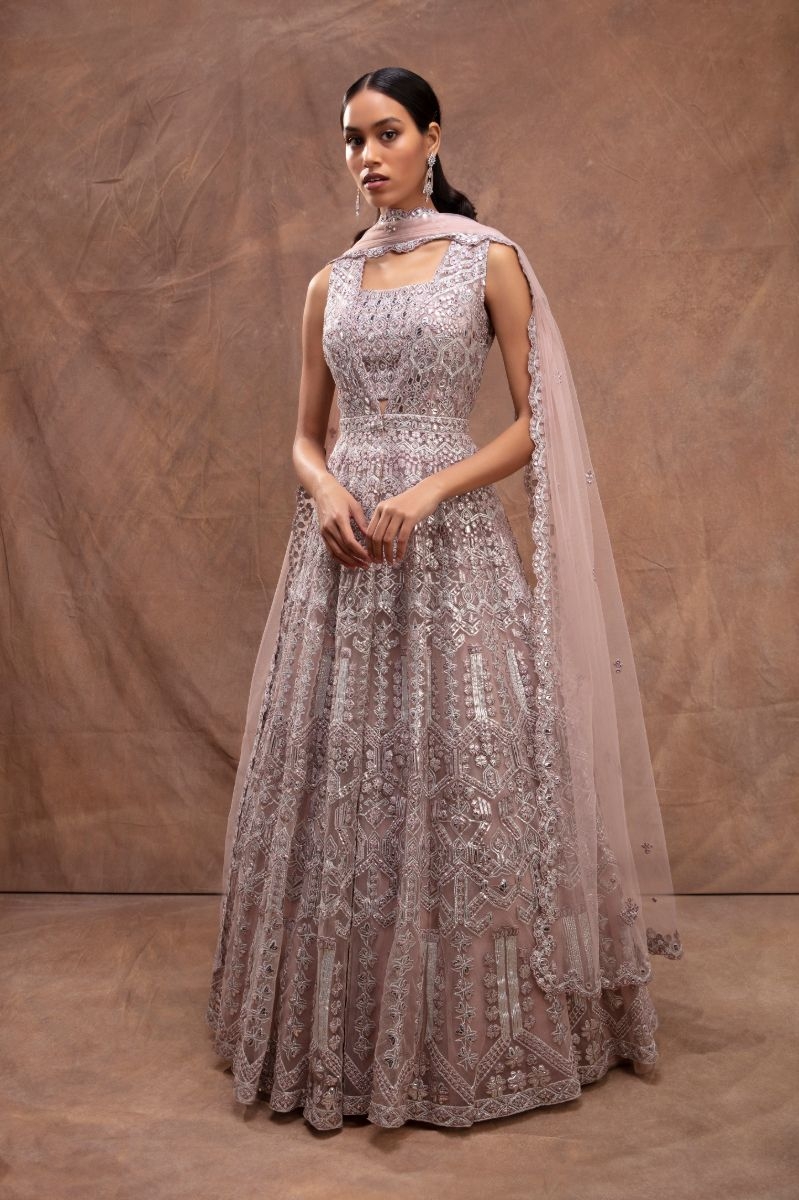MAUVE EMBROIDERED JACKET LEHENGA SET