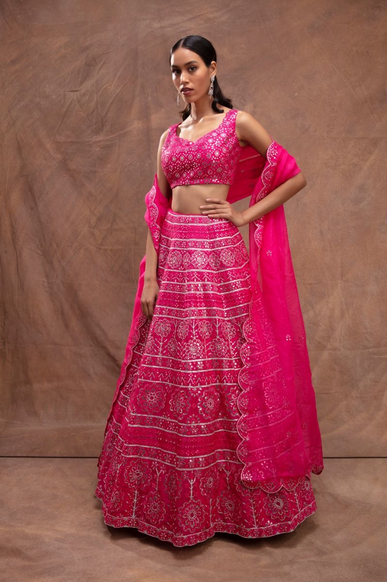 FUCHSIA THREAD EMBROIDERED LEHENGA SET