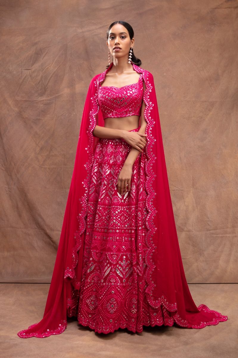 MAGENTA EMBROIDERED LEHENGA SET