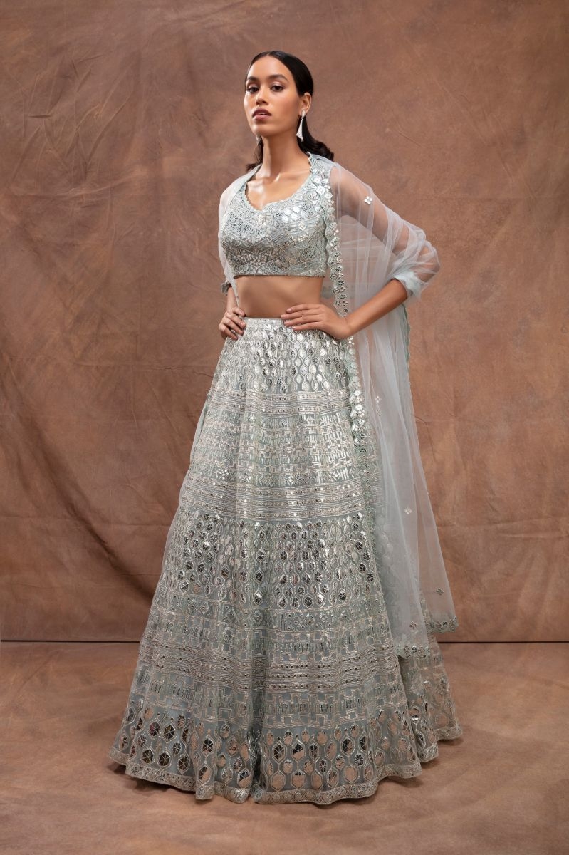 SKY BLUE EMBROIDERED LEHENGA SET