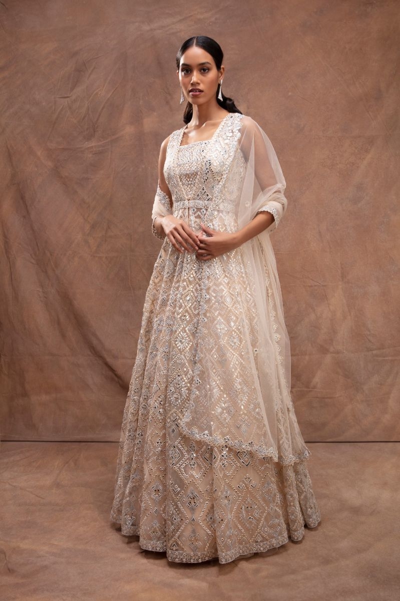 WHITE EMBROIDERED JACKET LEHENGA SET