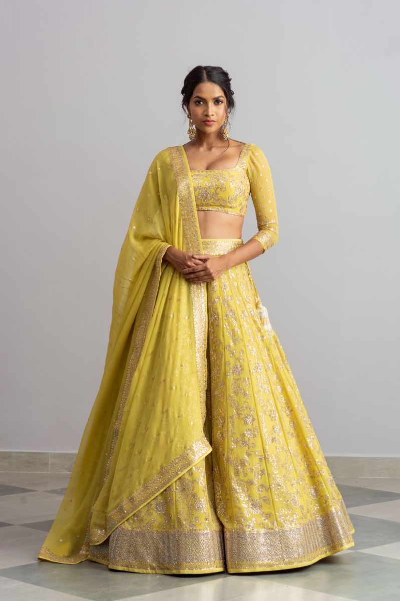 CHUTNEY GREEN EMBROIDERED LEHENGA SET