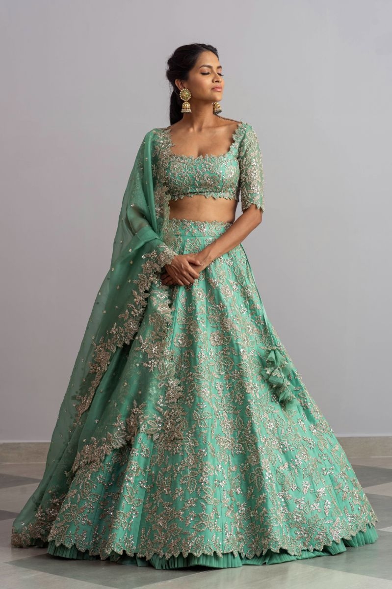 SEA GREEN LEHENGA SET WITH CUTDANA WORK