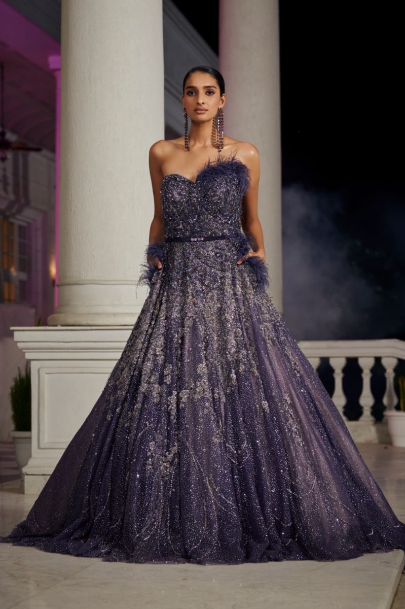 AZURE BLUE OMBRE EMBROIDERED BRIDAL GOWN