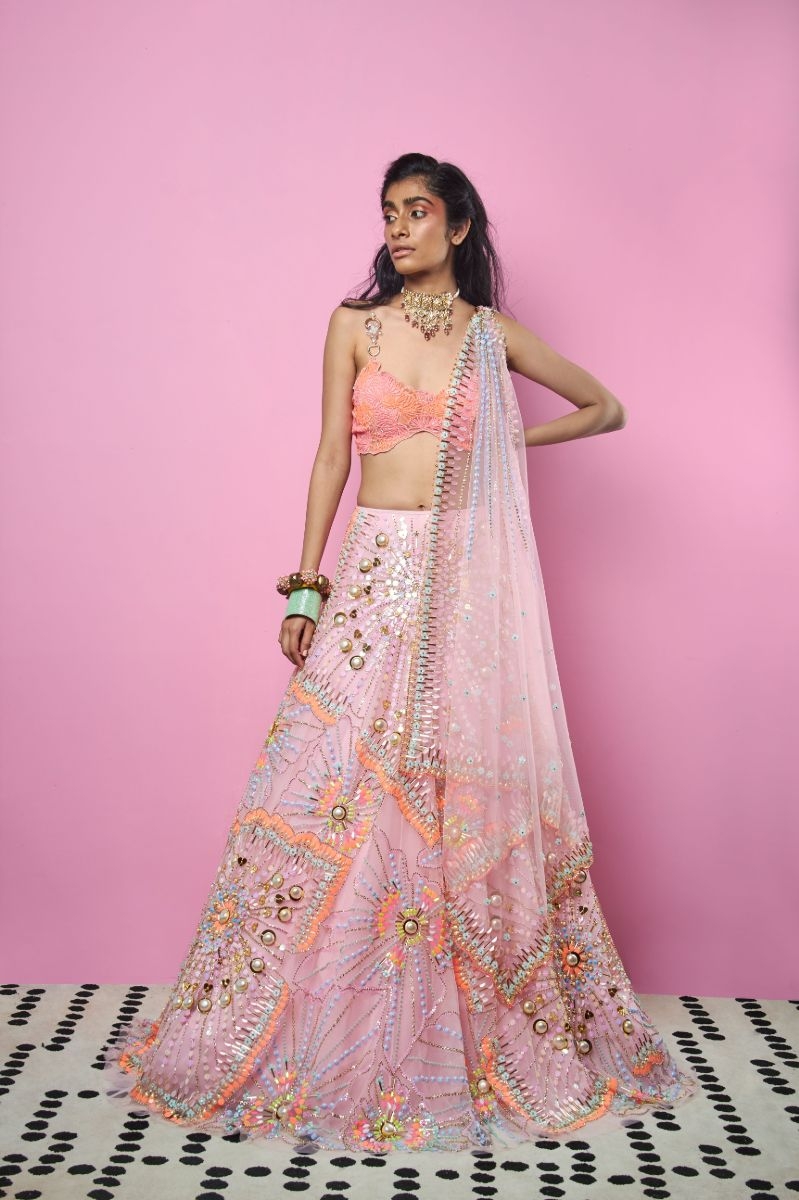 BLUSH PINK EMBROIDERD LEHENGA SET