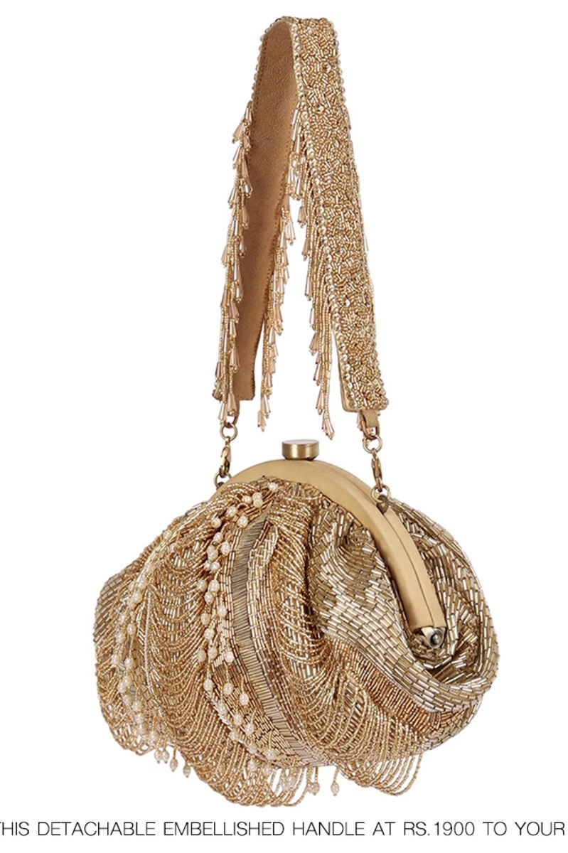 RUCHE SOFT POUCH GOLD SILVER WITH HANDLE