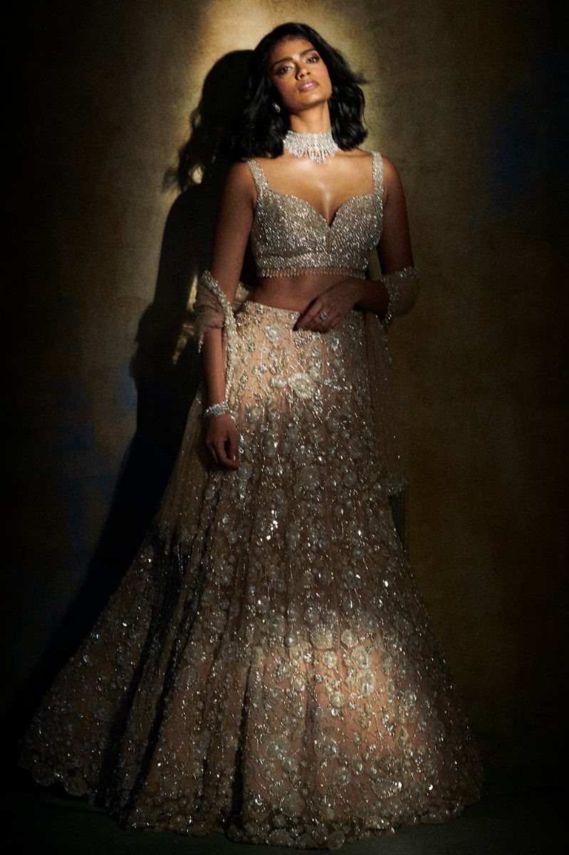 CHAMPAGNE CRYSTAL LEHENGA