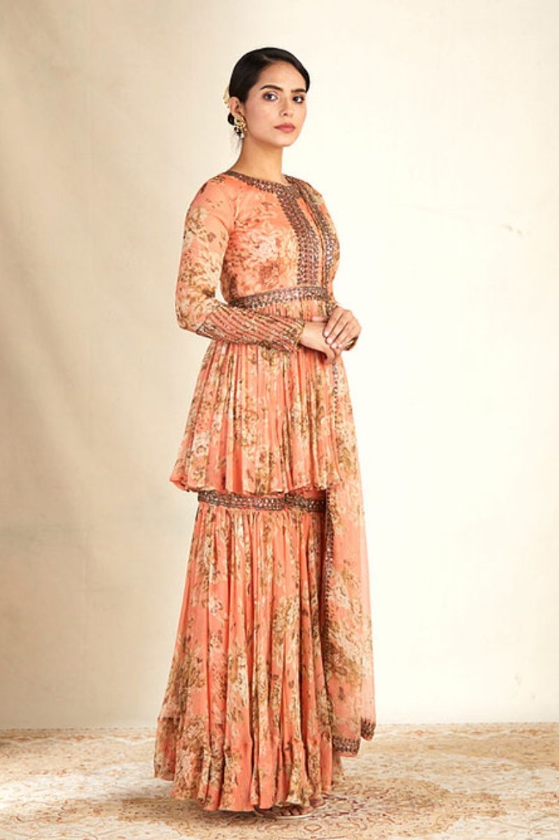 CORAL PRINTED PEPLUM SET