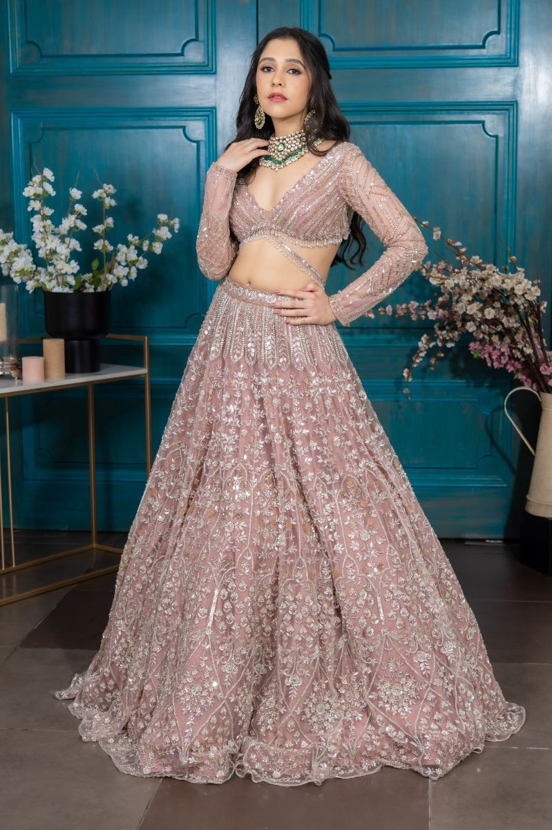 Dolly Wahal Pink Aurora Biscotti Lehenga