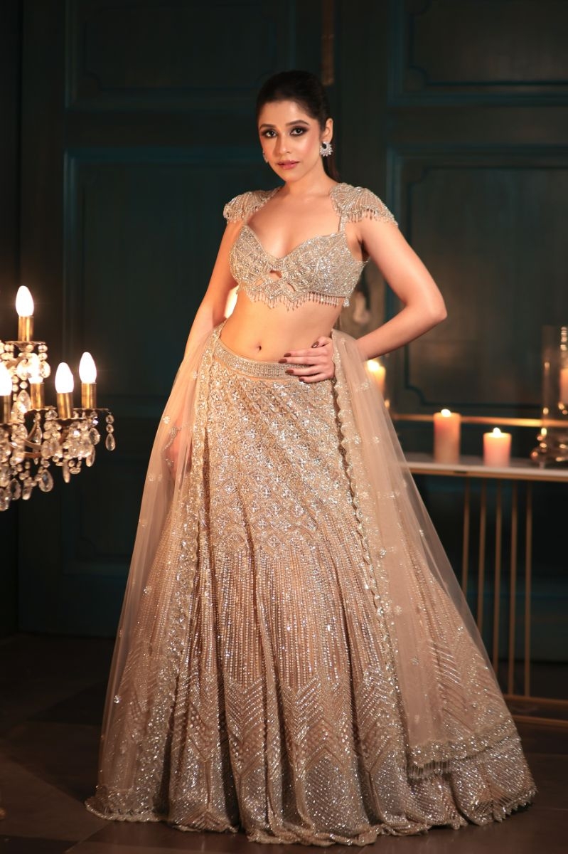 Dolly Wahal Chrome Gold Net Lehenga