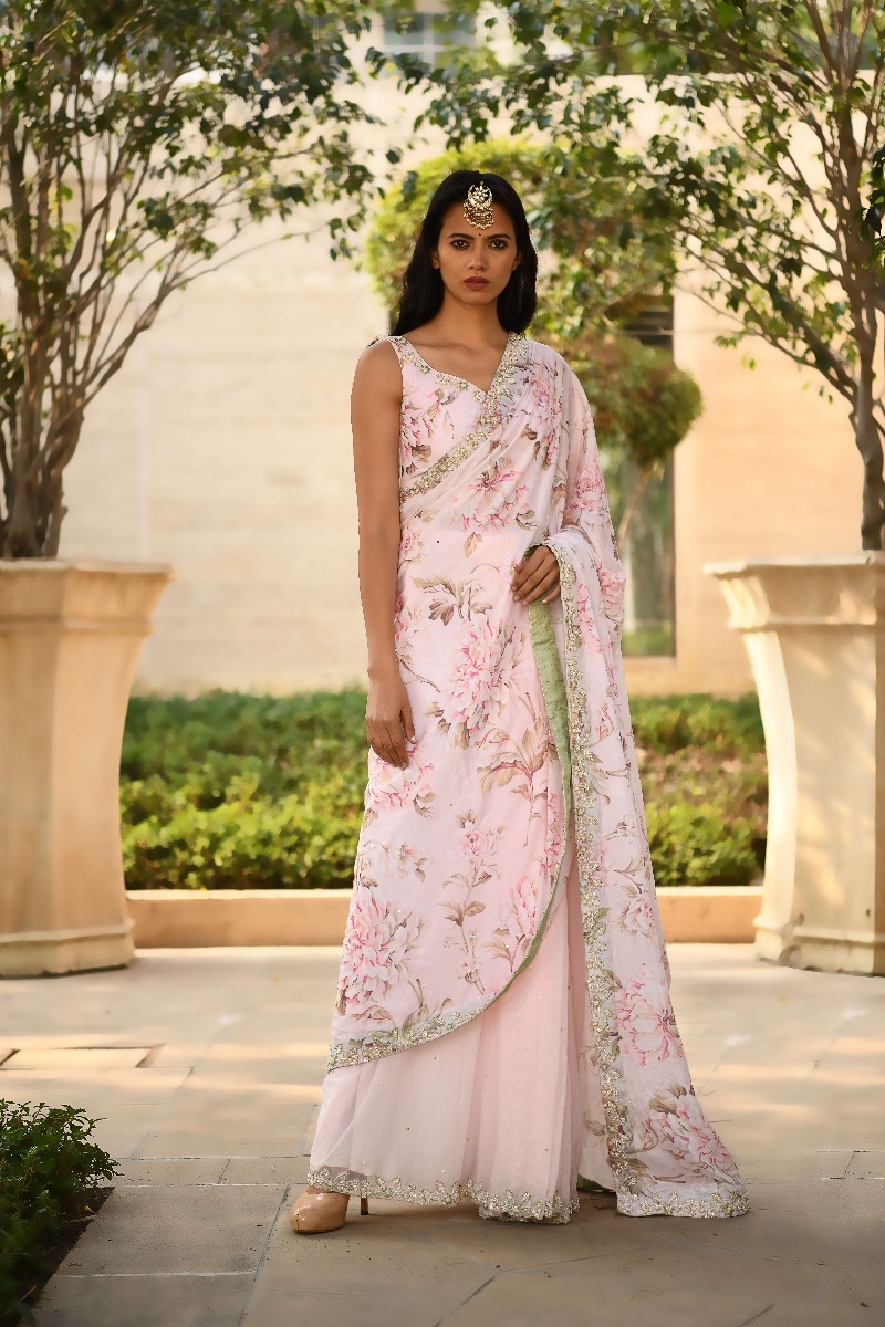 Blush Pink Monga Saree – Nitika Gujral