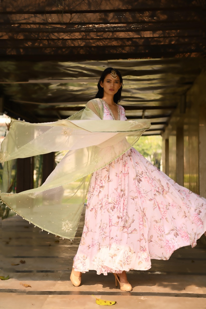 Buy Festive Outfit - Blush Pink Ombré Embroidered Festive Anarkali Suit