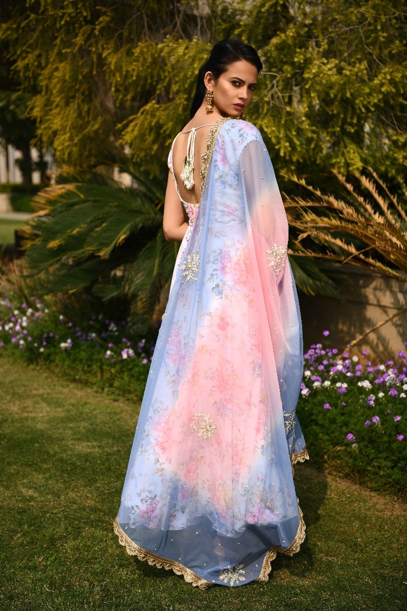 IVORY  ANARKALI WITH SHADED DUPATTA