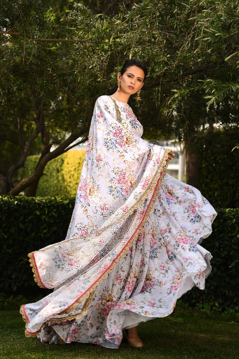 IVORY PRINTED LEHNGA SET