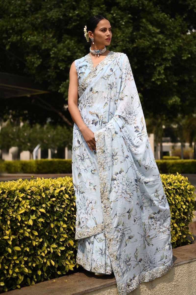 BLUE PRINTED SARI SET