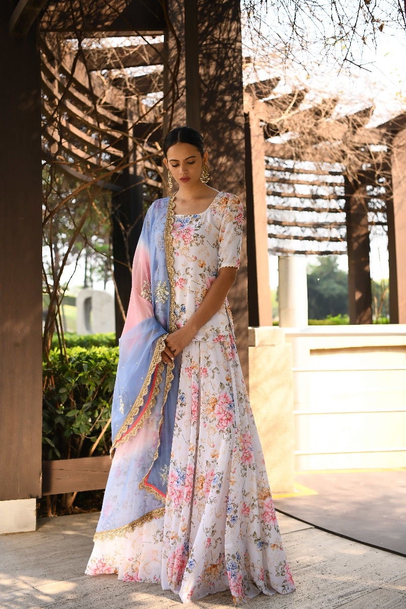 IVORY PRINTED SHARARA KURTA SET